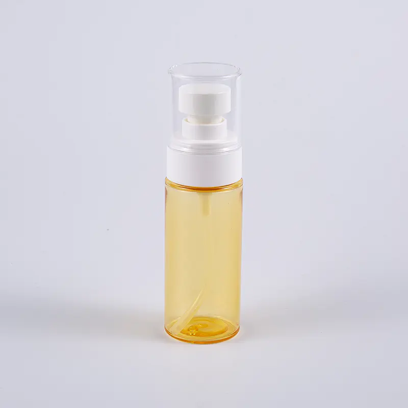 Halvtransparent färg rund form 50 ml PETG tjockvägg lotionflaska med plastsprutpump 