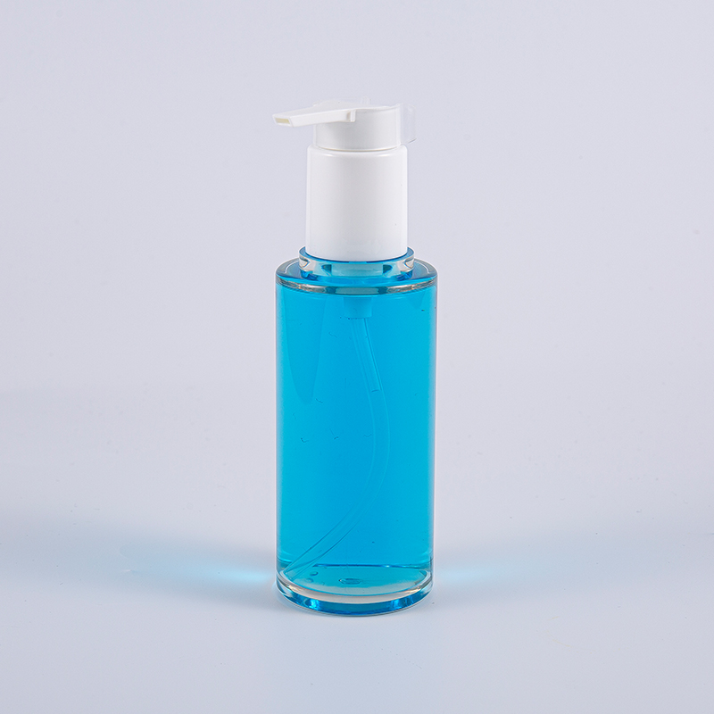 Genomskinlig PETG 100 ml rund form lotionflaska med vit plastpump