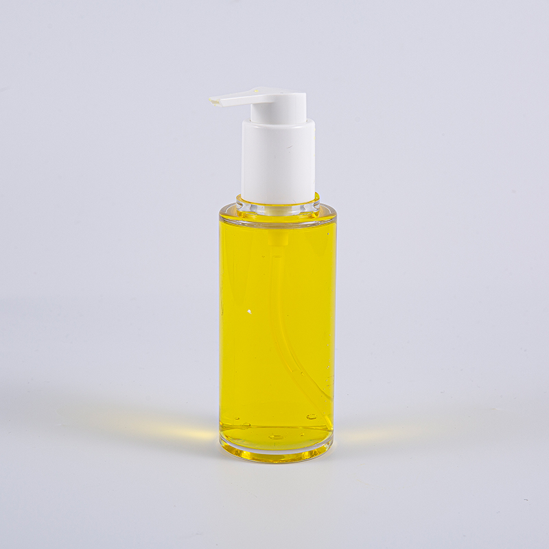 Genomskinlig PETG 100 ml rund form lotionflaska med vit plastpump