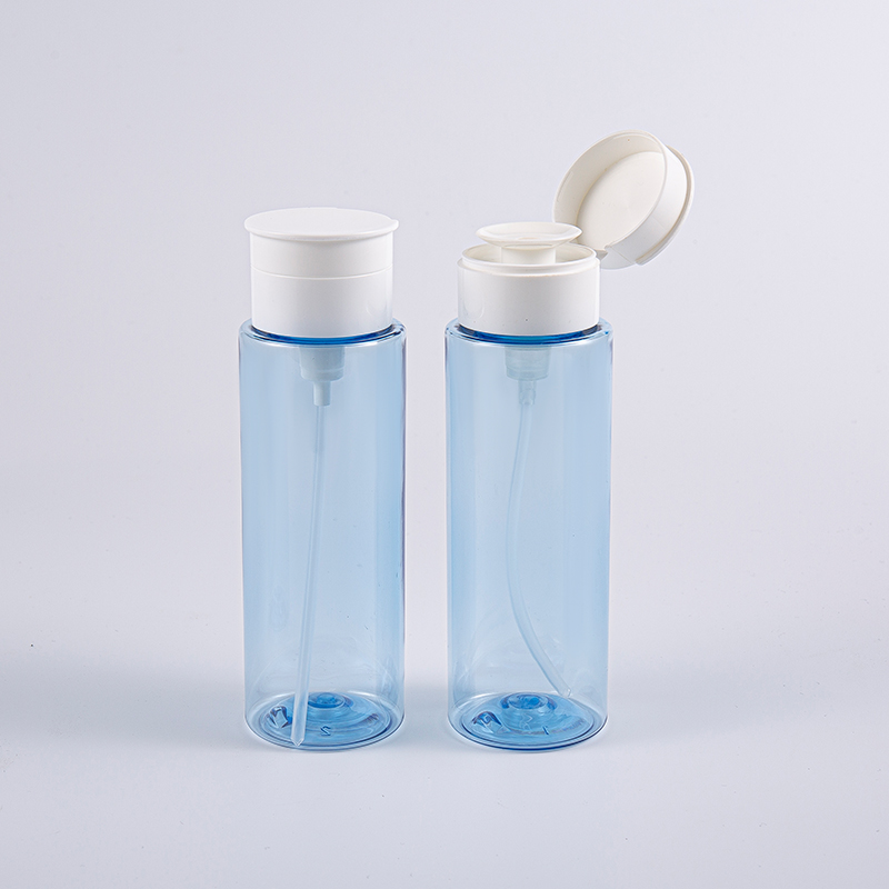 200 ml genomskinliga blå sminkborttagningsflaskor